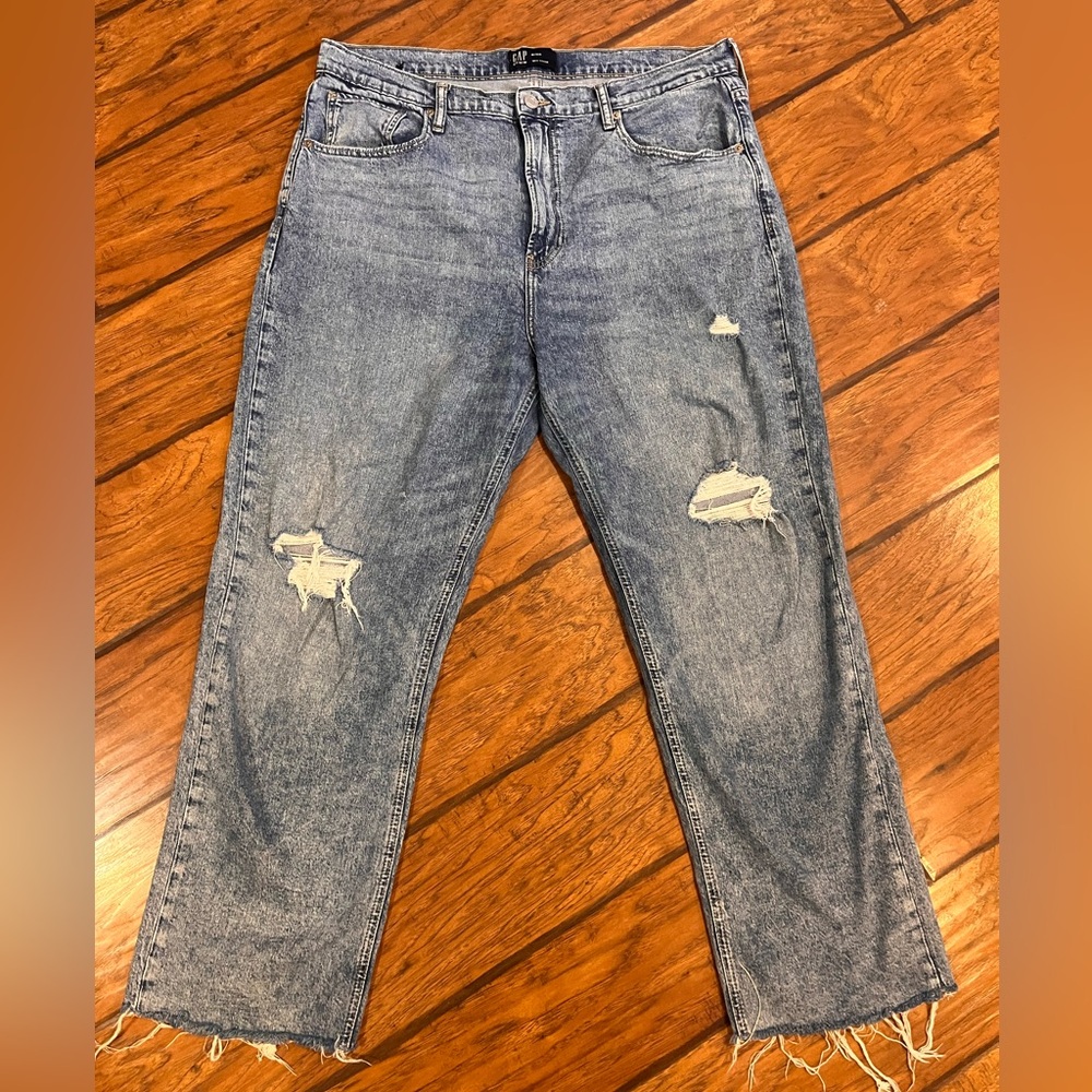 Gap jeans womens 16/33R (36x29) blue 90s Loose baggy stretch distressed raw hem